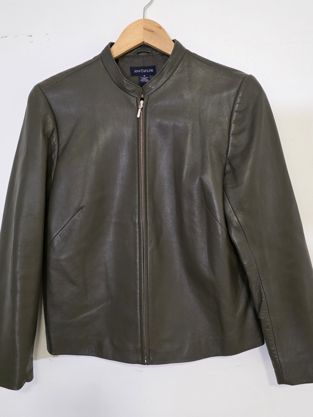 Ann Taylor Olive Green Leather Jacket Medium